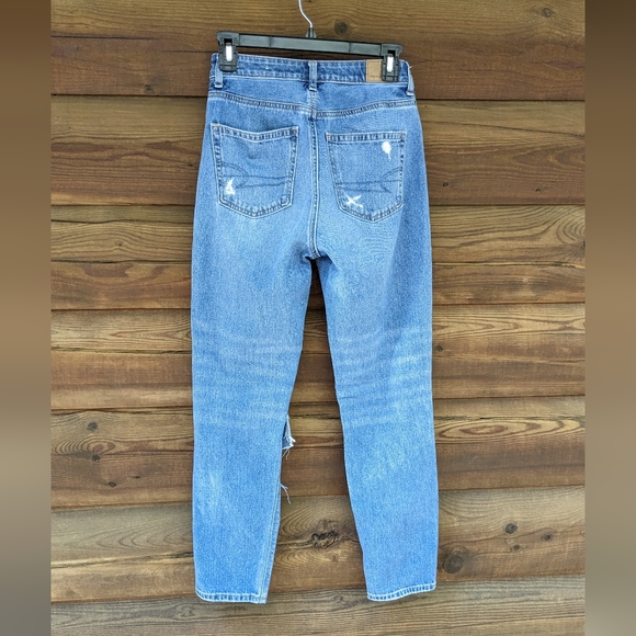 American Eagle Mom Jeans With Busted Knees, High Waisted Straight Leg - Picture 3 of 10